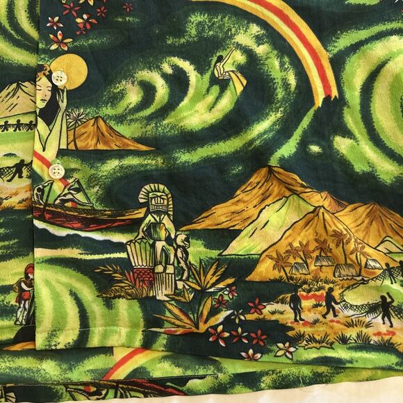 Vintage 1970s Van Cort Men Sz Large Shirt Islander Hawaiian Print Pointed Collar - Picture 7 of 16